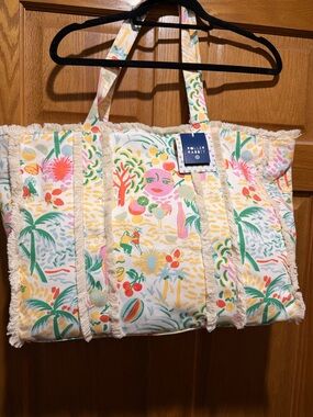 Roller Rabbit Tropical Print Canvas Tote Bag in Multicolor NEW with tags